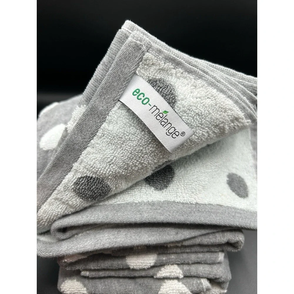 ALFRED SUNG ECO MELANGE GRAY WHITE POLKA DOT DESIGN COTTON FLUFFY 3 HAND TOWELS